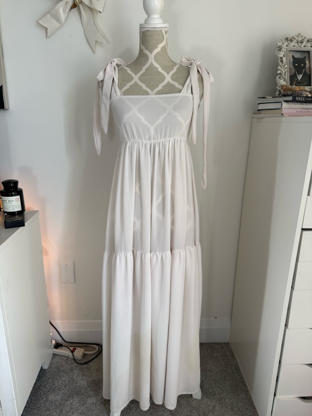 White Tie-Shoulder Maxi Dress
